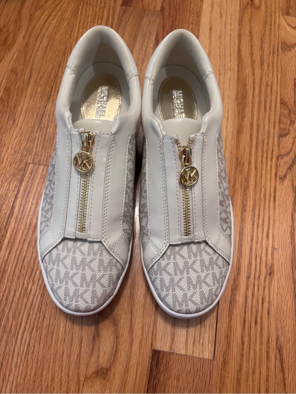 Michael Kors Kids White & Light Gray MK Logo Zip Slip-On Sneakers